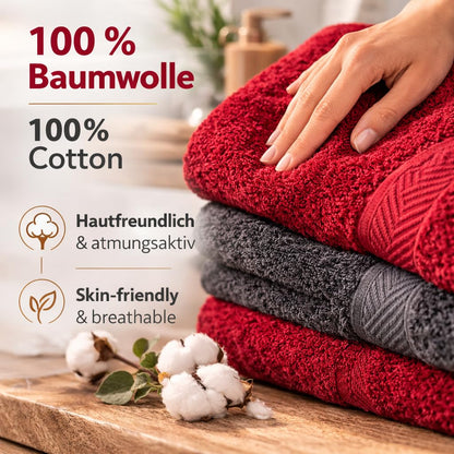 Betz Premium Handtuch-Set 12-teilig, Baumwolle, rubinrot/graphit