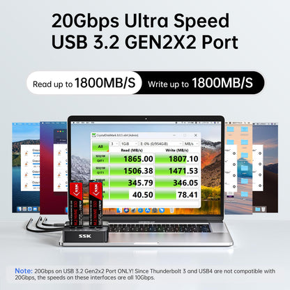 SSK Festplatten Docking Station Dual Bay NVMe M.2 SSD 20Gbps