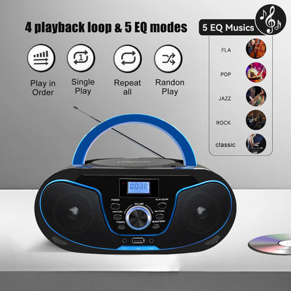 LONPOO LP-D02 CD-Player Boombox mit Bluetooth, UKW-Radio und USB
