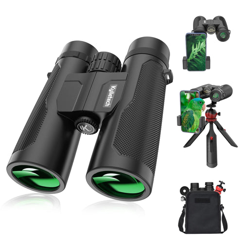 Kylietech 12x42 Fernglas mit Stativ und Smartphone-Adapter, wasserdicht, Gummibeschichtung, für Vogelbeobachtung