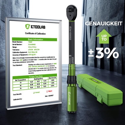 ETOOLAB Drehmomentschlüssel 3/8 Zoll, 5-70 Nm, 72 Zähne