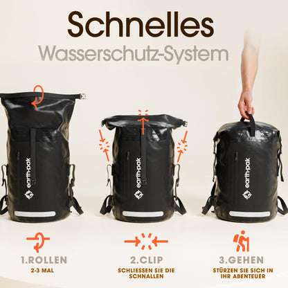 Earth Pak Summit wasserdichter Rucksack 55L schwarz inkl. Handyhülle