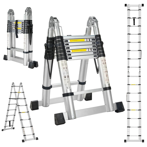 STANEW 5M Alu Teleskop-Klappleiter Multifunktionsleiter – Silber