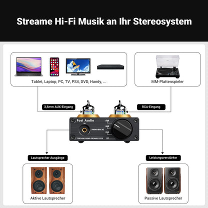 Fosi Audio BOX X2 Phono Röhrenvorverstärker für MM Plattenspieler