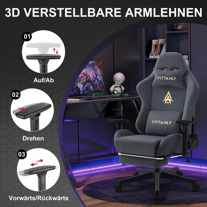 Vittanly Gaming Stuhl – Ergonomisch Wildlederimitat Grau