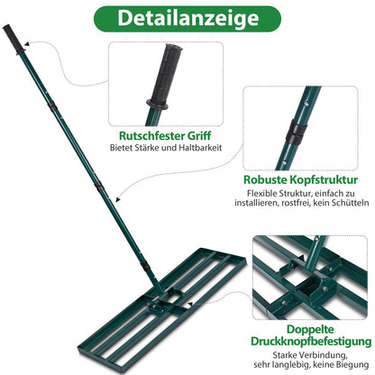 Signstek Rasenrakel Lawn Leveling Rake mit Edelstahlstiel 76 x 25 cm