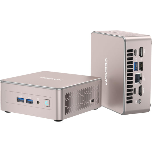 GEEKOM Mini PC A5 2025 Edition - Ryzen 5 7430U, 16GB/512GB. Kompakter, würfelförmiger Mini-PC zur Desktop-Nutzung.