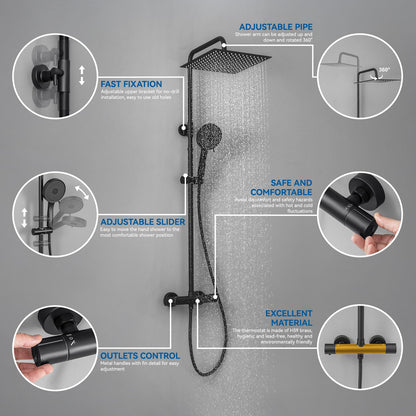 Auralum Duschsystem Thermostat 30x30 cm Regendusche - Schwarz