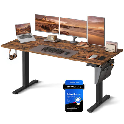 SONGMICS Elektrischer Schreibtisch 160x70 cm - Vintagebraun LSD136K01