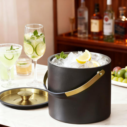 iHoo Eiskübel Edelstahl 3,2 L mit Silikondeckel & Schaufel, Schwarz