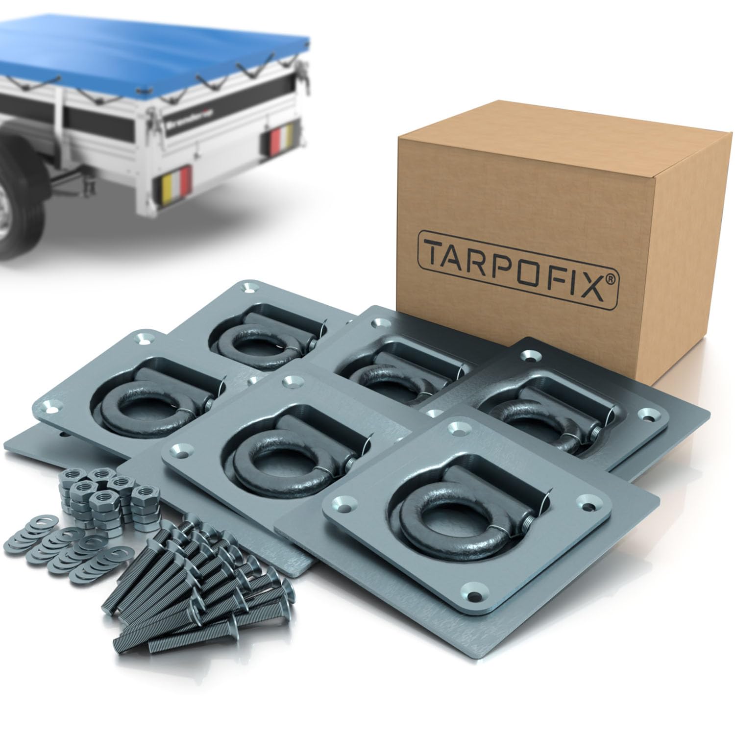 Tarpofix Zurrösen für Anhänger, verzinkter Stahl, 800 daN, 6 Stück