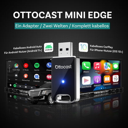OTTOCAST Mini Edge 2-in-1 Wireless Carplay Android Auto Adapter