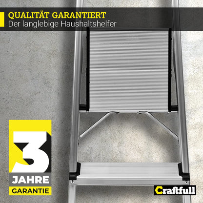 CRAFTFULL CF-133B Alu Klappleiter mit Ablage – 4 Stufen Haushaltsleiter