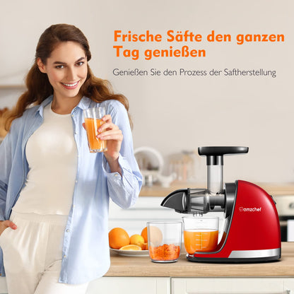 AMZCHEF Entsafter Testsieger Slow Juicer – Kirschenrot