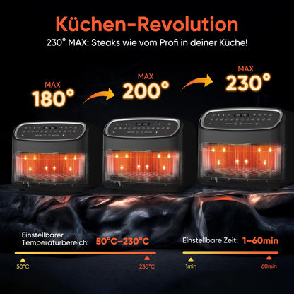 Gidgimo Heissluftfritteuse Doppelkammer 10L XXL Air Fryer