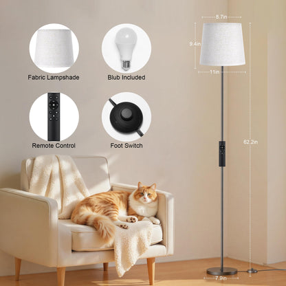 SIBRILLE LED-Stehlampe mit Fernbedienung und Leinen-Lampenschirm
