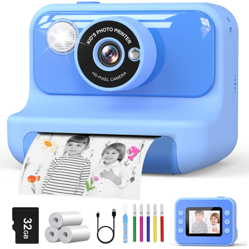 Hangrui H3 Kinderkamera Sofortbildkamera 1080P mit 32 GB Karte Blau mit 2,4-Zoll-Bildschirm
