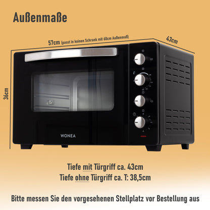 ProBake Minibackofen 45 Liter Umluft Drehspiess 2000W Glasfront
