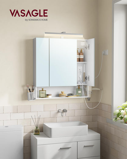 VASAGLE BBK126W01 Spiegelschrank mit LED – wolkenweiss