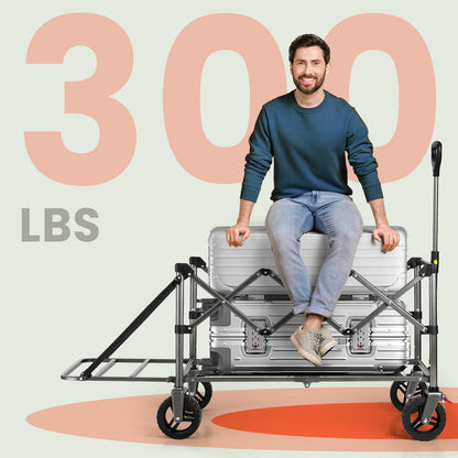 Overmont Klappbar Bollerwagen Faltbare Heckklappe All-Terrain Schwarz