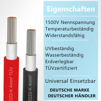 NAUC Solar Verlängerungskabel – Solarkabel 4mm² Schwarz 100m