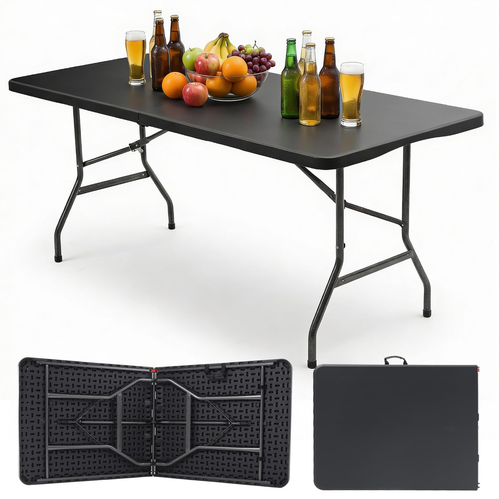 Sekey Klapptisch 152 x 70 cm, Buffettisch aus Kunststoff, schwarz