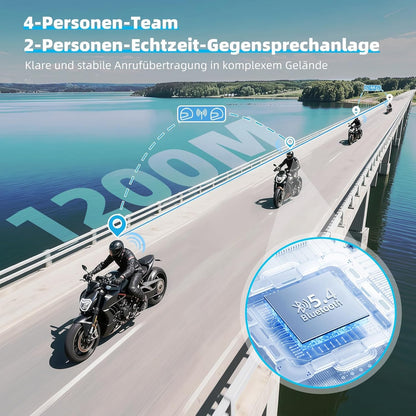 WAYXIN X2 Motorrad Intercom Bluetooth Headset mit FM Radio, 2er-Set