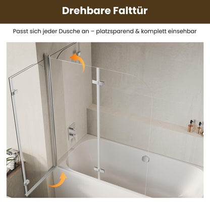 SONNI Badewannenfaltwand Duschwand 120x140 cm, 2-teilig, 6 mm ESG