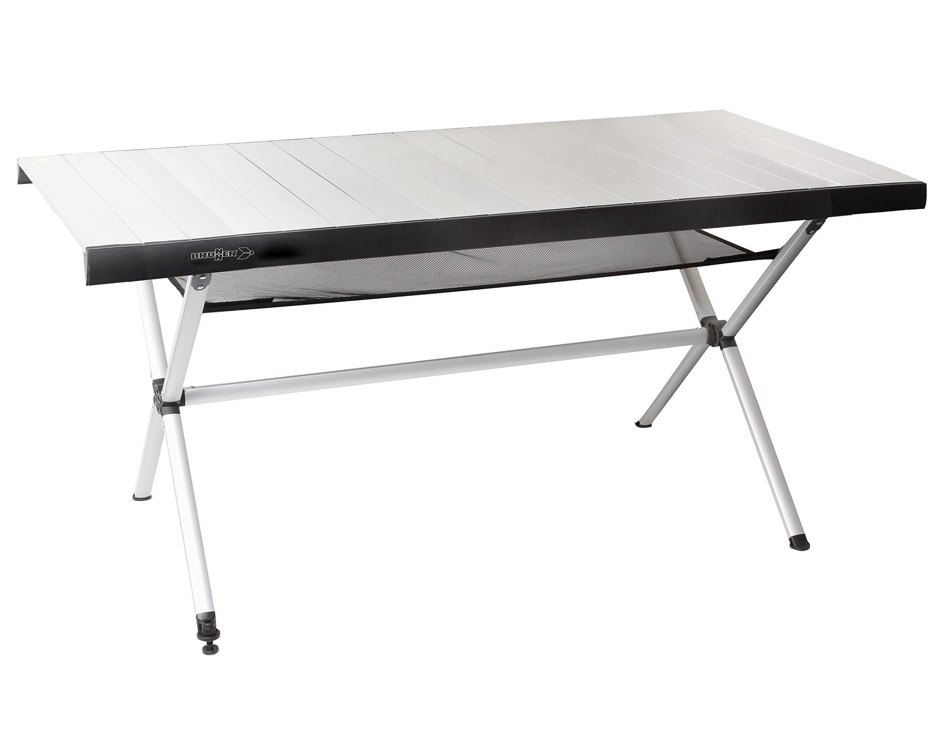 BRUNNER Accelerate Rolltisch, klappbar – Modell 0406092N, mit silberner Alu-Rolltop-Platte und Klappgestell. Ideal für Camping.