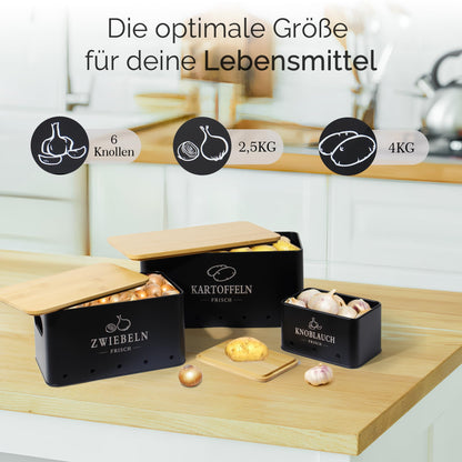 GREELUE Kartoffel-Aufbewahrungsbox 3er Set für Zwiebeln & Knoblauch