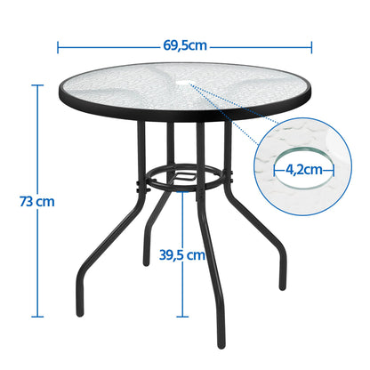 Yaheetech Gartentisch rund Ø 70 cm mit Schirmloch, schwarz