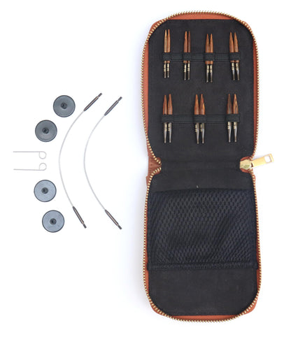 KnitPro Ingwer Stricknadel-Set Mini, austauschbare Nadelspitzen aus Birkenholz mit Kabeln