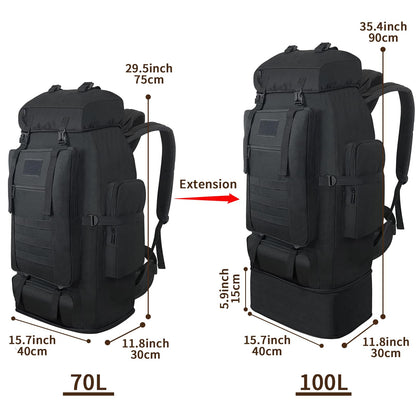 Vaupan Wanderrucksack 100 L, erweiterbarer Molle-Rucksack, schwarz