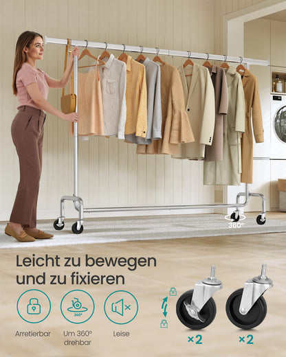 SONGMICS Kleiderständer auf Rollen - Hochbelastbar, Silber HSR176E01