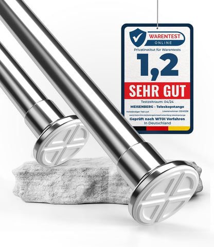MEISENBERG Gardinenstange zum Klemmen 210-260 cm, Grau, Ø 32 mm, Teleskopstange aus Stahl