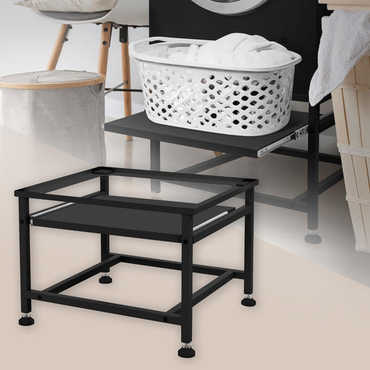 ML-Design Waschmaschinen-Untergestell mit ausziehbarer Ablage - Schwarz. Erhöht Geräte für ergonomische Arbeitshöhe.