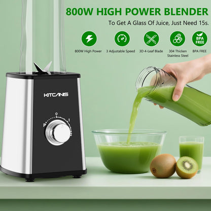 Kitcanis 3-in-1 Standmixer BL05E, 800 W Smoothie Maker mit Mahlbecher