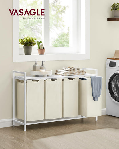 VASAGLE Wäschekorb 4 Fächer, Wäschesammler mit Ablage, 160 L