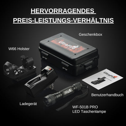 UltraFire WF-501B PRO Taktische Taschenlampe 1200 Lumen mit Holster