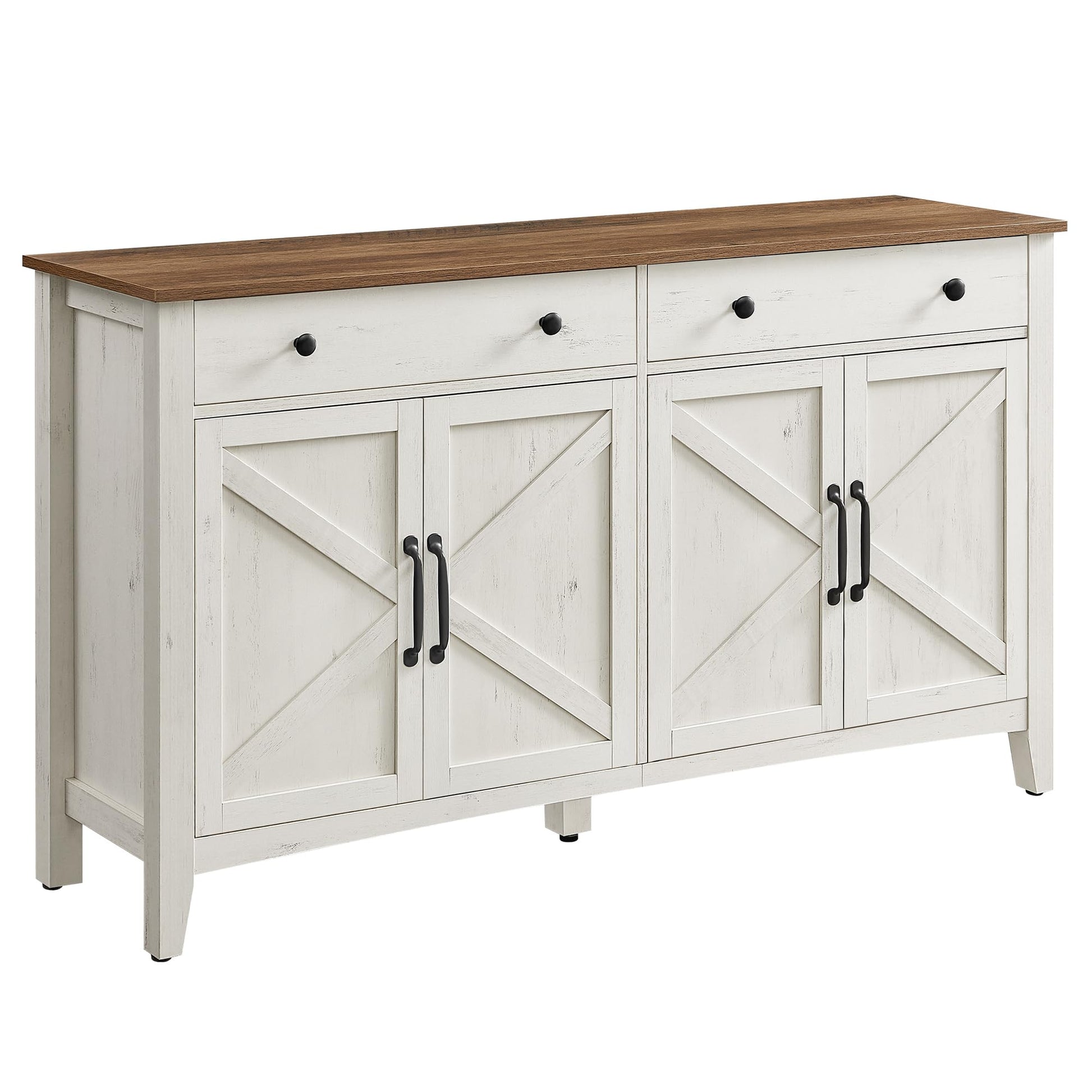 VASAGLE BBK381W02 Küchenschrank Landhausstil vintageweiss-honigbraun. Rechteckiger Korpus zur Aufbewahrung von Küchenutensilien.