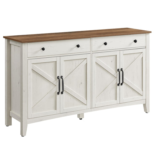 VASAGLE BBK381W02 Küchenschrank Landhausstil vintageweiss-honigbraun. Rechteckiger Korpus zur Aufbewahrung von Küchenutensilien.