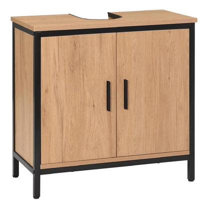 EUGAD Waschbeckenunterschrank 60x60x30 cm mit Trennwand, Schwarz, aus Holzwerkstoff mit Metallrahmen
