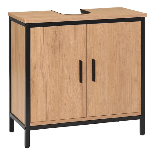 EUGAD Waschbeckenunterschrank 60x60x30 cm mit Trennwand, Schwarz, aus Holzwerkstoff mit Metallrahmen