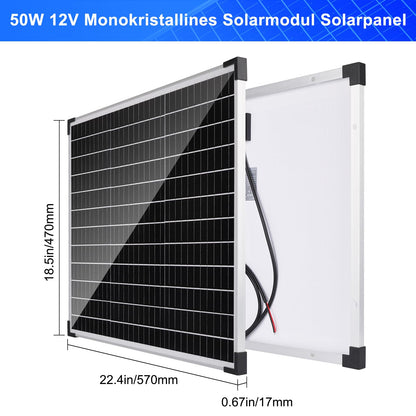 【50W Solarpanel 12V Kit】DERUXI 50 W 12V Wohnwagen Solar Panel Kit: Monokristallines Solarpanel 50W mit 10A Solarladeregler+4 Pcs 5FT Verlängerungskabel,PV Modul Solarmodule für Caravan RV Camper Boot