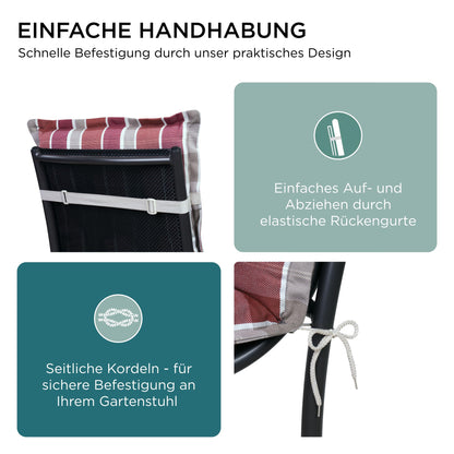 gardisun Niedriglehner Gartenstuhlauflagen - 8er Set Rot kariert Pastell