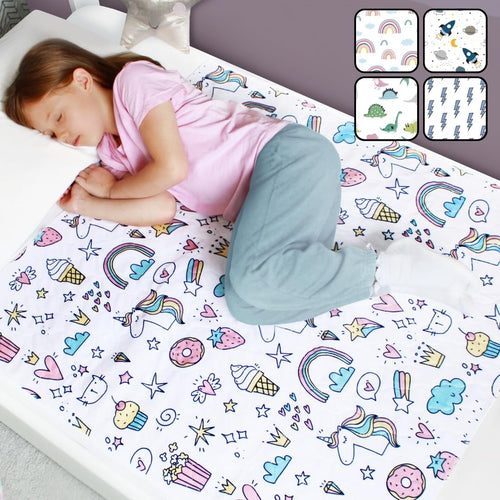 Hygge Sheets Bettunterlage wasserdicht für Kinder, 2er-Pack Einhorn, gesteppte Oberseite mit Einhorn-Design