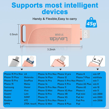 Levida 4-in-1 Photostick Speicherstick 512GB – Hellrosa
