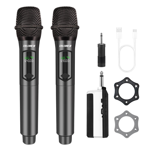 talomen K60-2 Funkmikrofon Set – kabelloses Handmikrofon mit Empfänger und 6,35-mm-Stecker