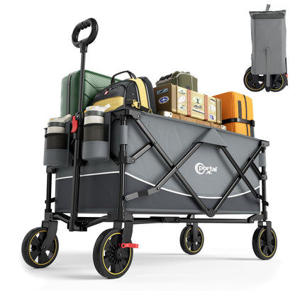 Portal faltbarer XXL Bollerwagen - 120kg Belastbarkeit, schwarz. Faltbares Design für Lastentransport bei Outdoor-Aktivitäten.