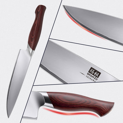 SHAN ZU Kochmesser OKINAWA 20 cm, 10Cr15MoV Edelstahl, Pakkaholzgriff